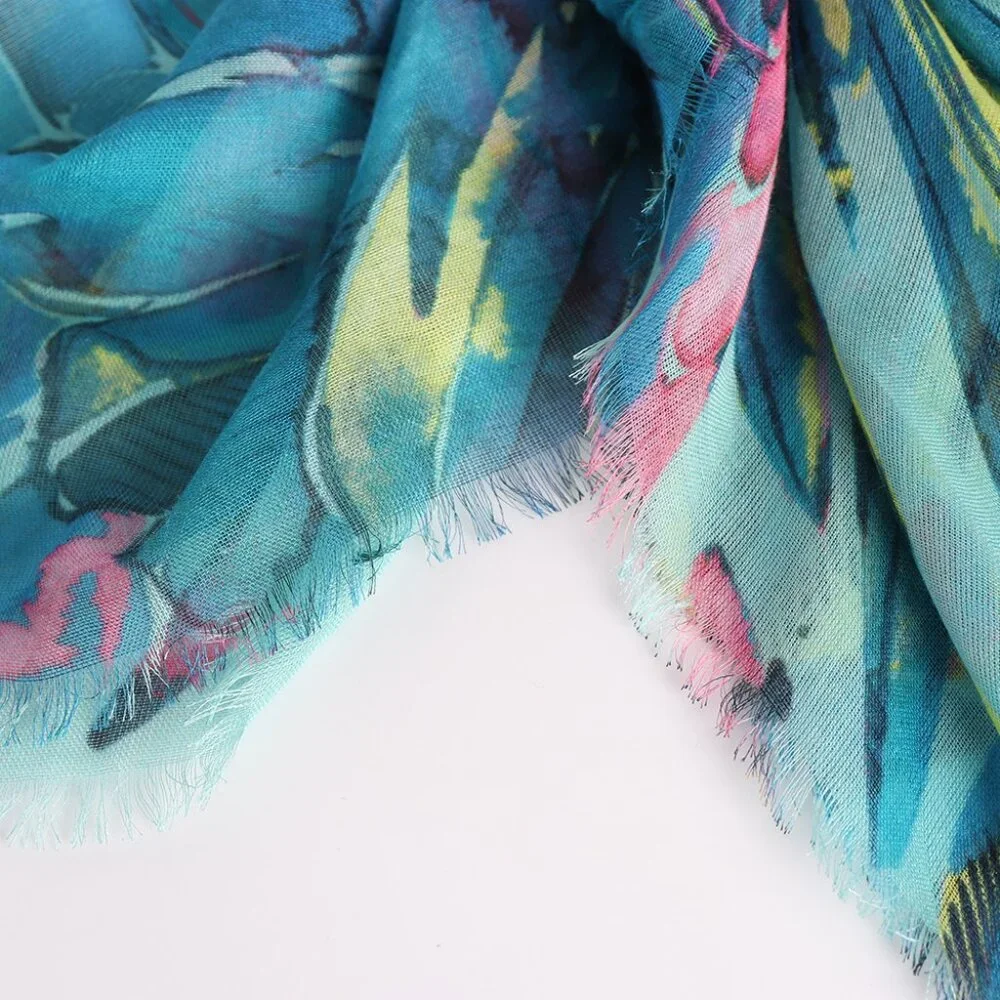 NWT - Zadig & Voltaire Merry Wing Scarf Scarf BLUE MIX SHAF0809F✨ - Picture 4 of 7